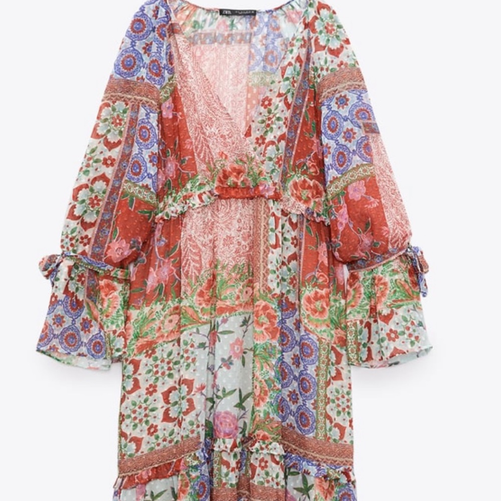 Zara Paisley Printed Swiss Dot Dress